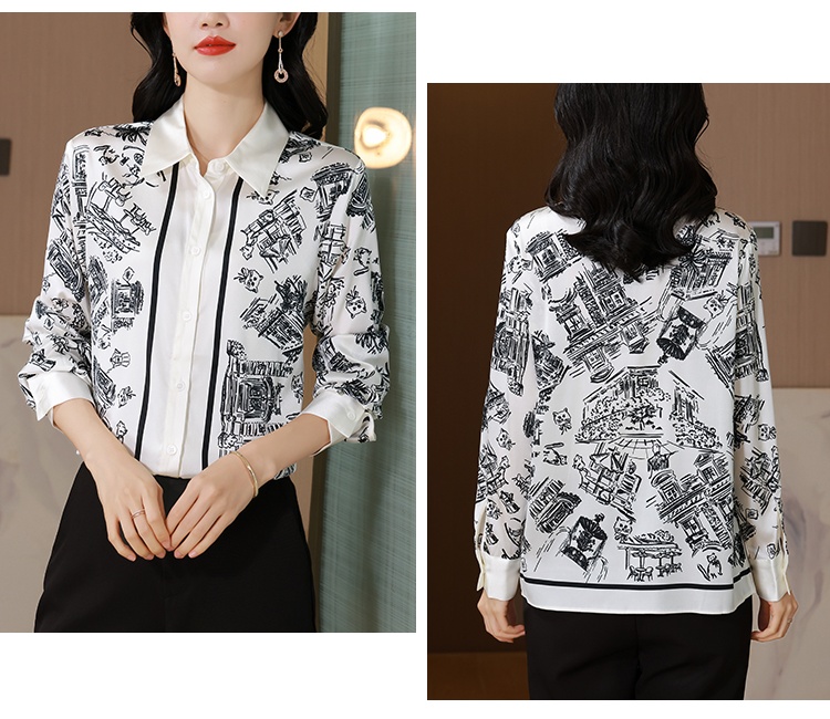 Printing silk shirt France style temperament tops