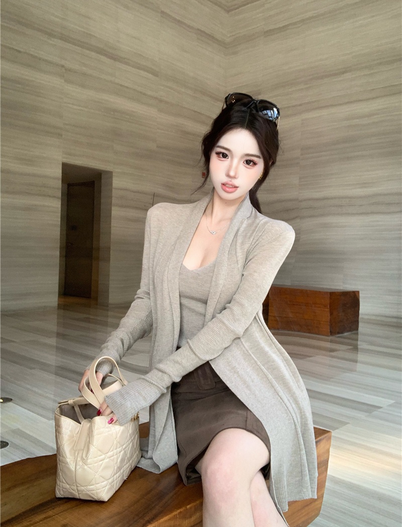 Slim loose cardigan suede retro skirt 3pcs set for women