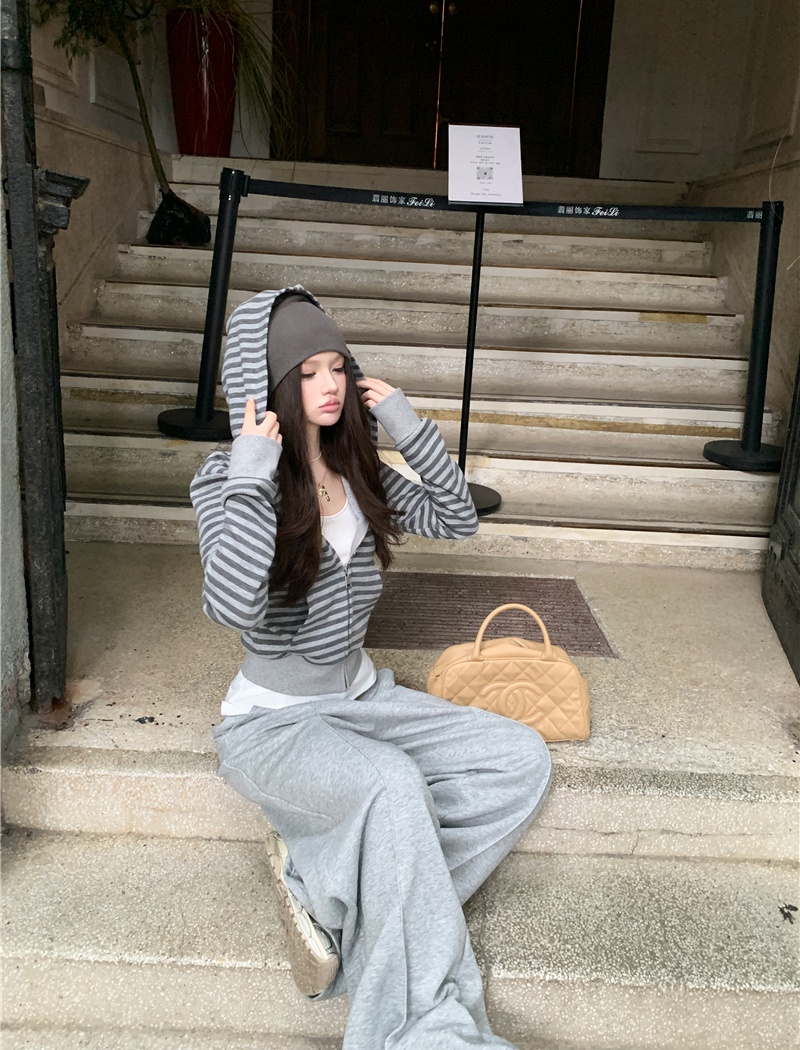 Stripe hoodie sweatpants 2pcs set for women