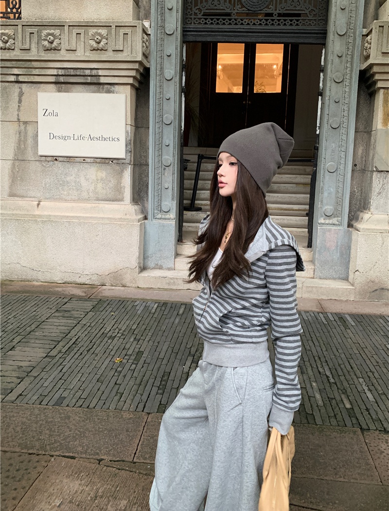 Stripe hoodie sweatpants 2pcs set for women
