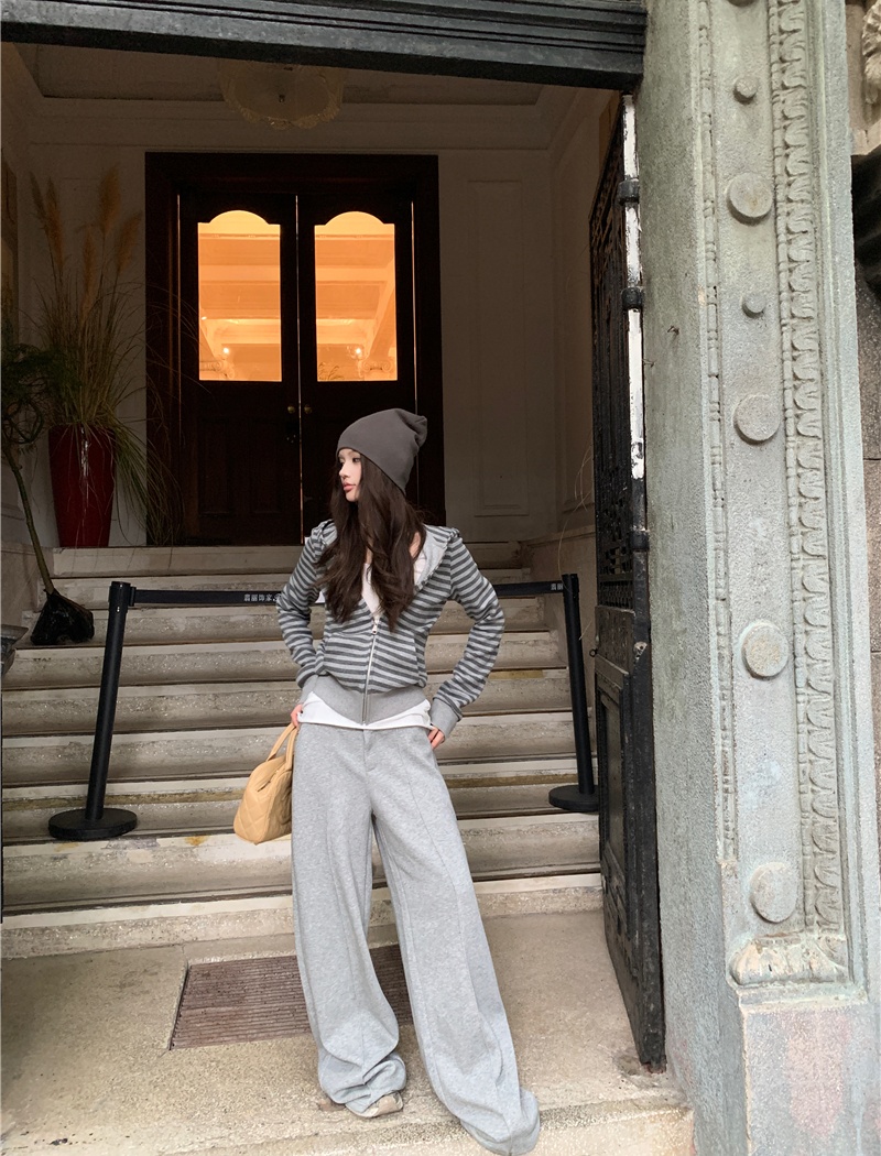 Stripe hoodie sweatpants 2pcs set for women