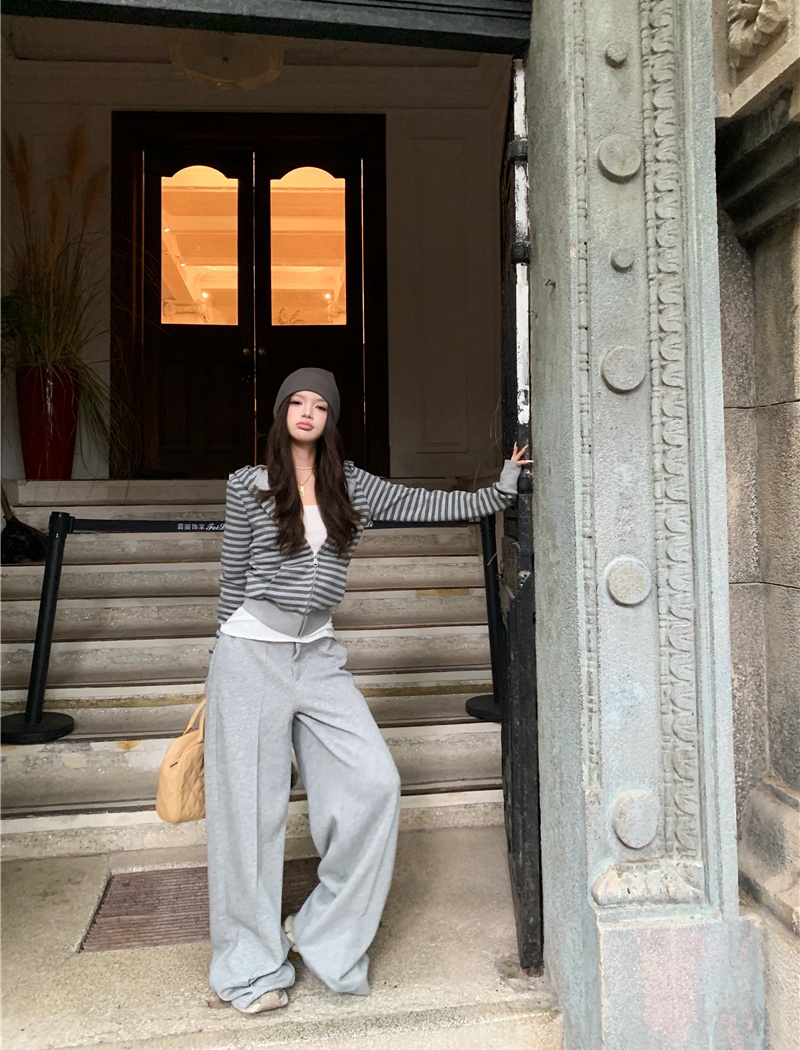 Stripe hoodie sweatpants 2pcs set for women