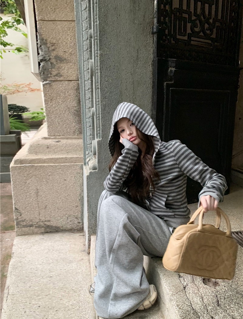 Stripe hoodie sweatpants 2pcs set for women