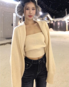 Knitted wrapped chest cardigan spicegirl vest 2pcs set