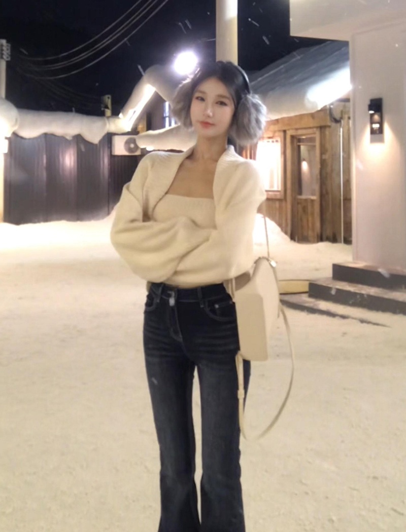 Knitted wrapped chest cardigan spicegirl vest 2pcs set