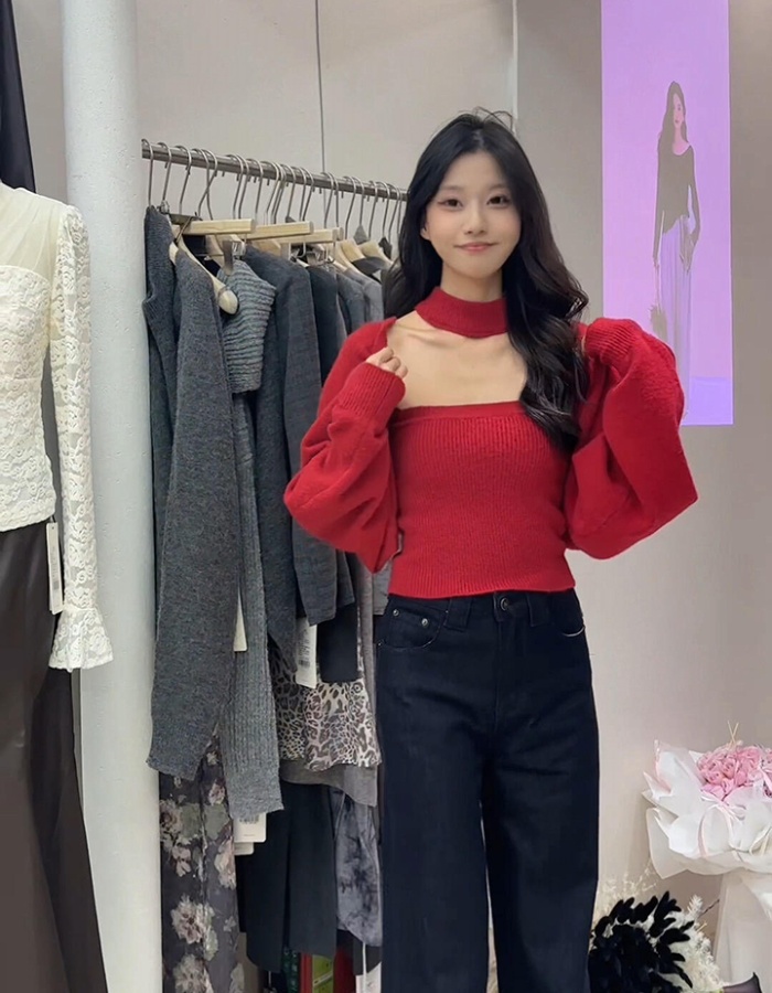 Red high quality cardigan halter vest 2pcs set