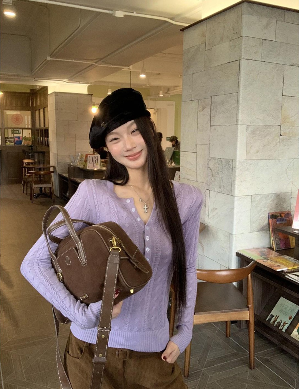 Temperament slim France style tender all-match sweater