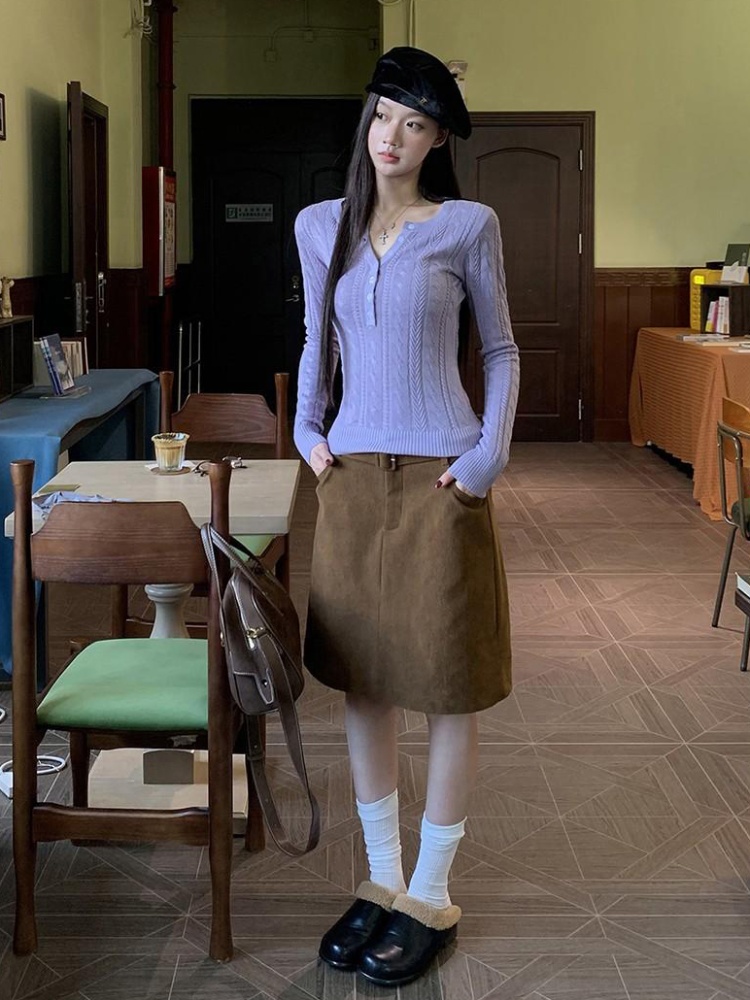 Temperament slim France style tender all-match sweater