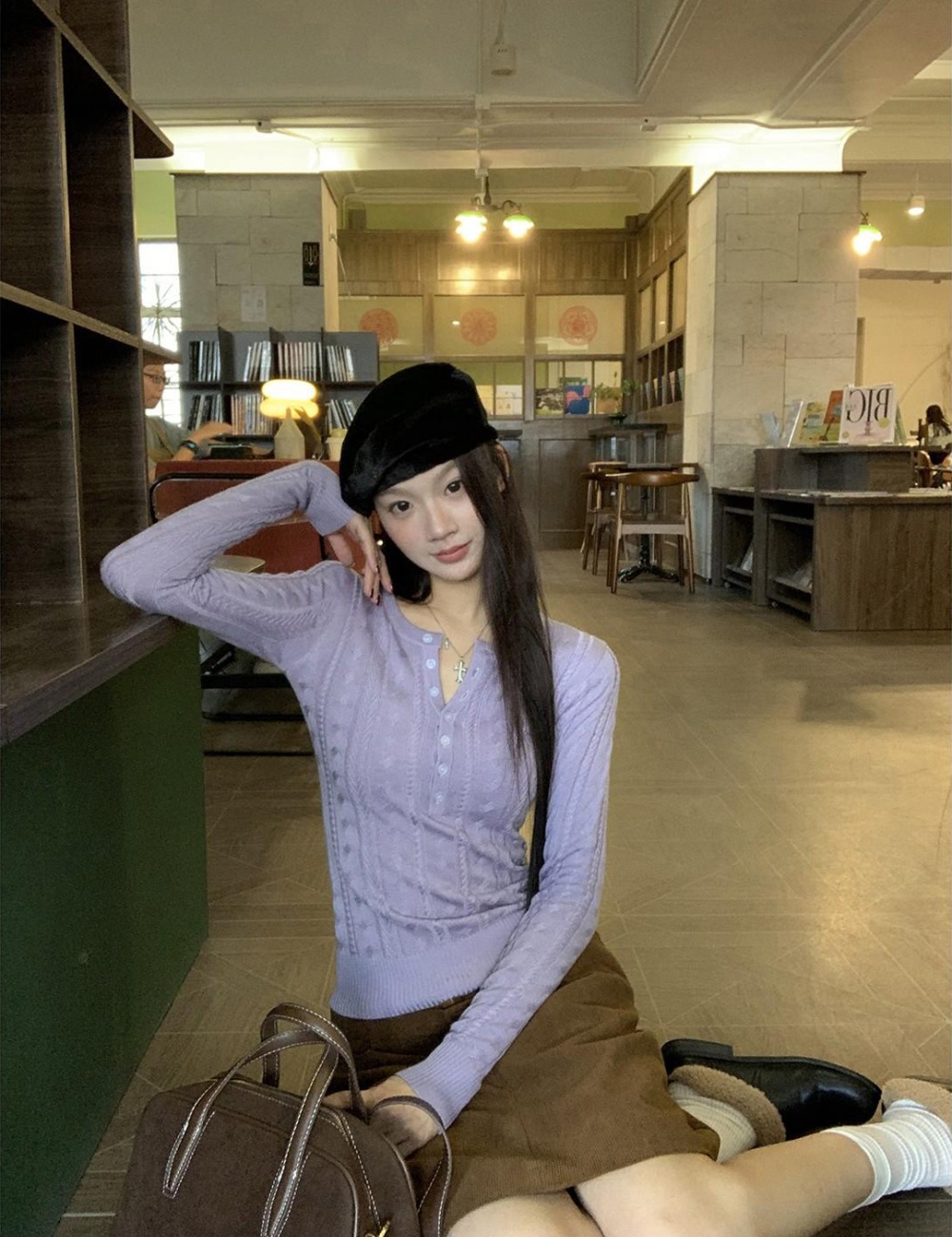 Temperament slim France style tender all-match sweater