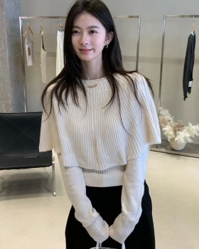 Lithe knitted sweater Pseudo-two all-match cloak