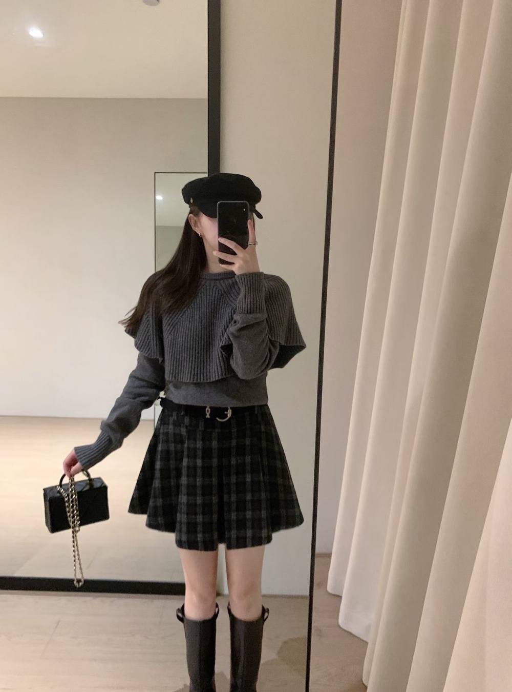 Lithe knitted sweater Pseudo-two all-match cloak