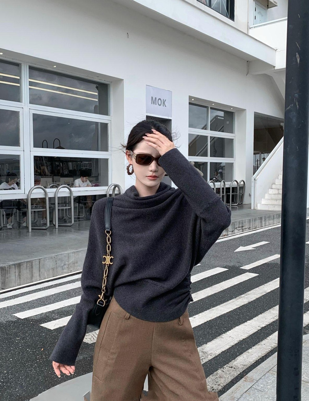 Pinched waist knitted intellectuality autumn tops