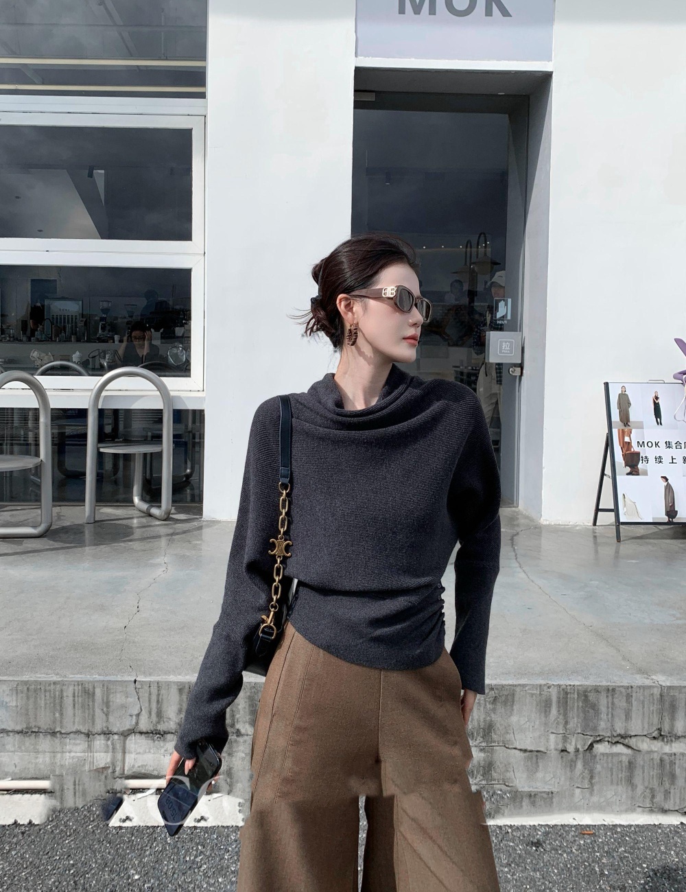 Pinched waist knitted intellectuality autumn tops