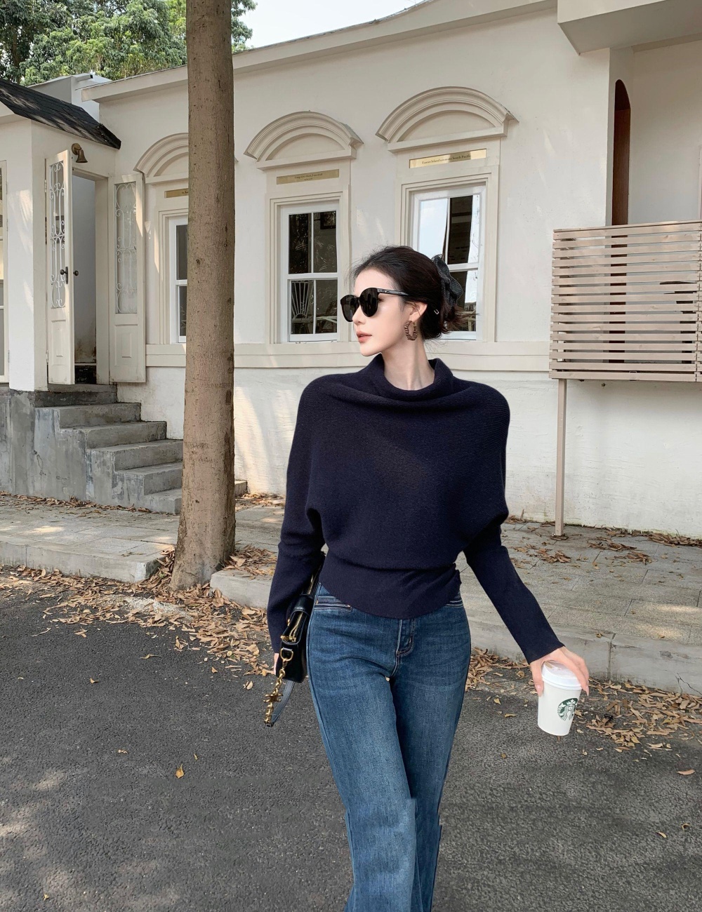 Pinched waist knitted intellectuality autumn tops