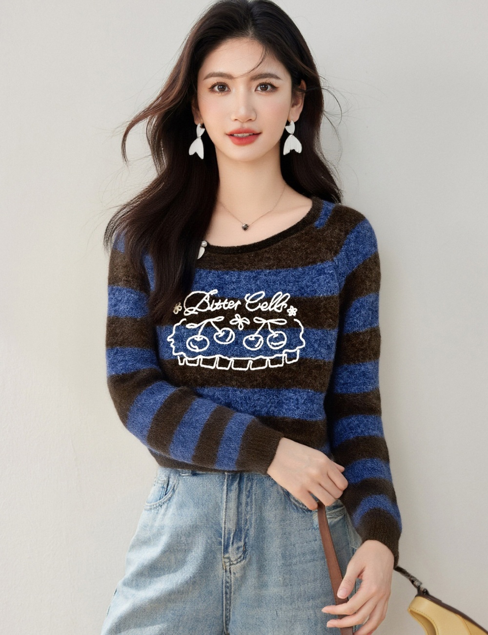 Temperament slim tops mixed colors sweater for women