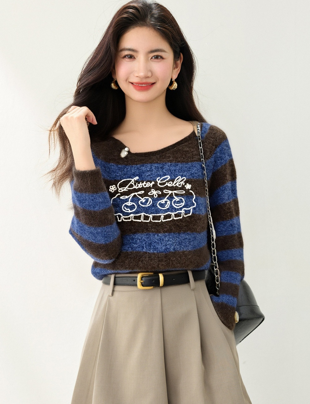 Temperament slim tops mixed colors sweater for women