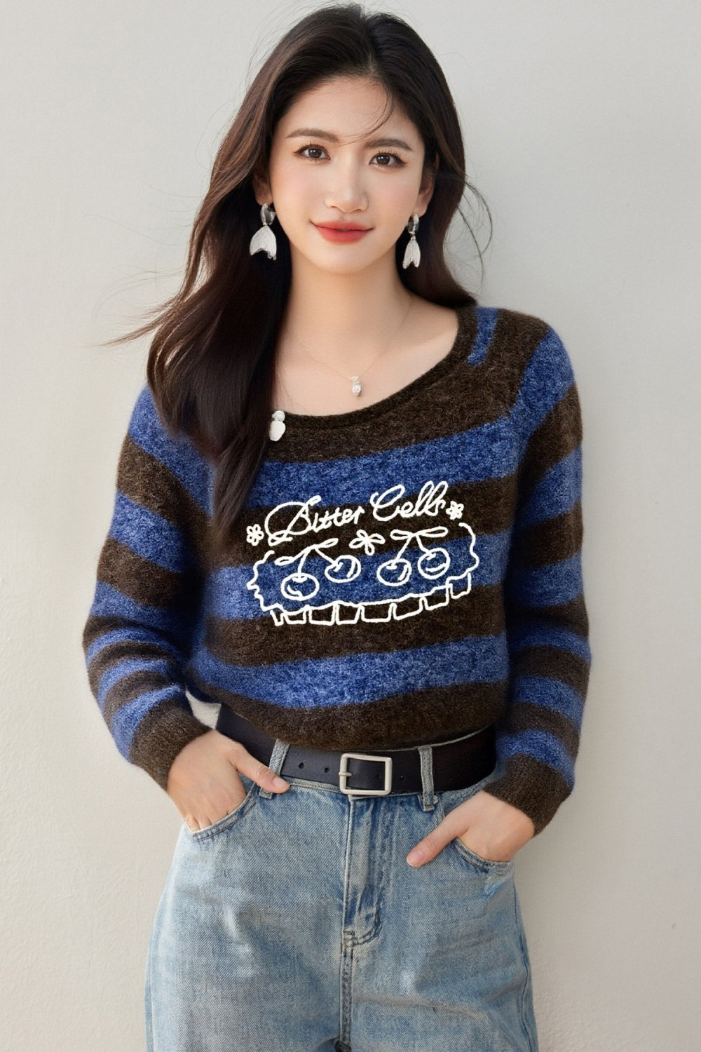 Temperament slim tops mixed colors sweater for women