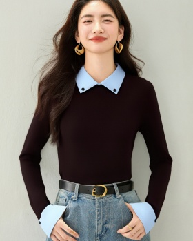 Long sleeve niche slim Pseudo-two college style sweater