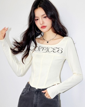 American style slim tops round neck T-shirt for women