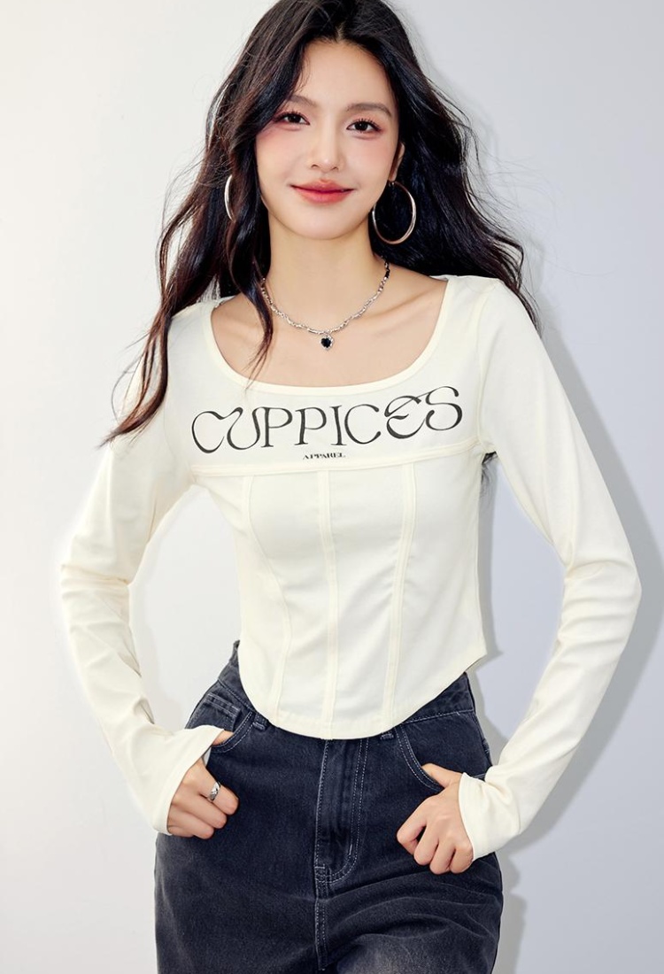 American style slim tops round neck T-shirt for women