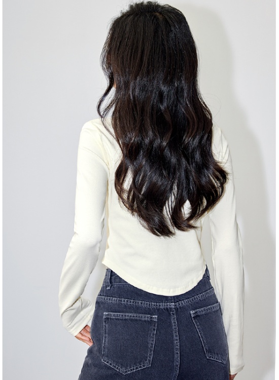American style slim tops round neck T-shirt for women