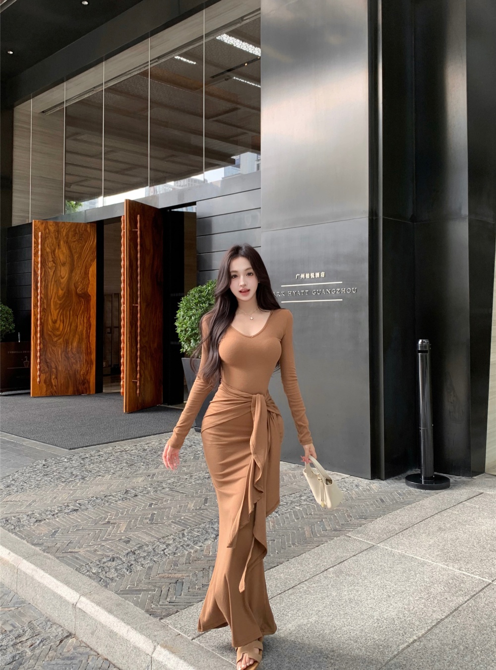 Mermaid slim dress enticement knitted long dress 2pcs set