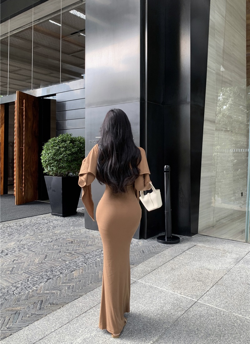 Mermaid slim dress enticement knitted long dress 2pcs set