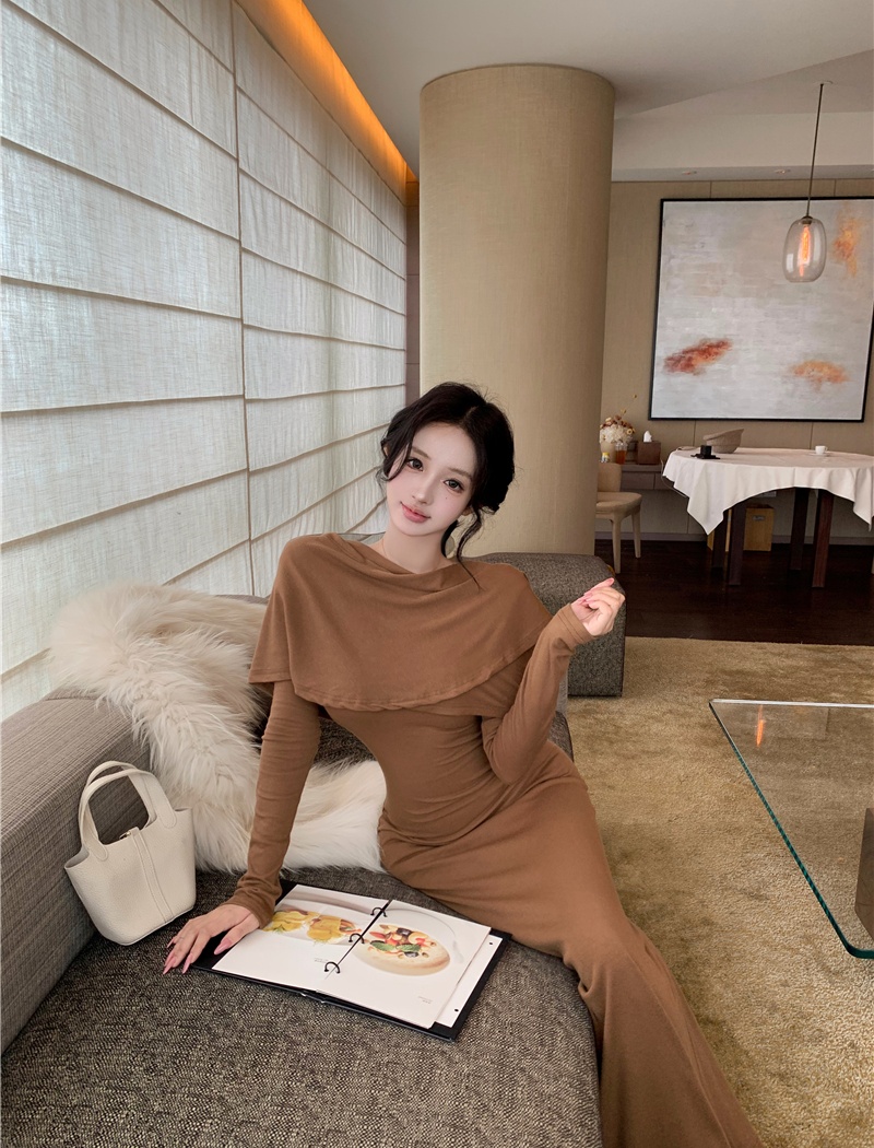 Mermaid slim dress enticement knitted long dress 2pcs set