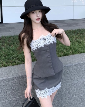 Temperament tops wrapped chest skirt 2pcs set for women