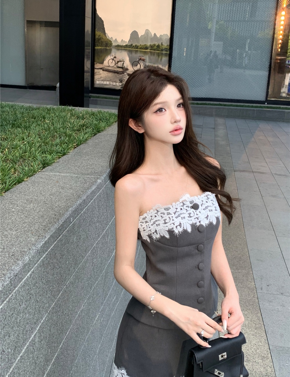 Temperament tops wrapped chest skirt 2pcs set for women