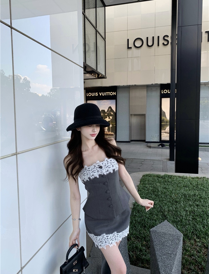 Temperament tops wrapped chest skirt 2pcs set for women