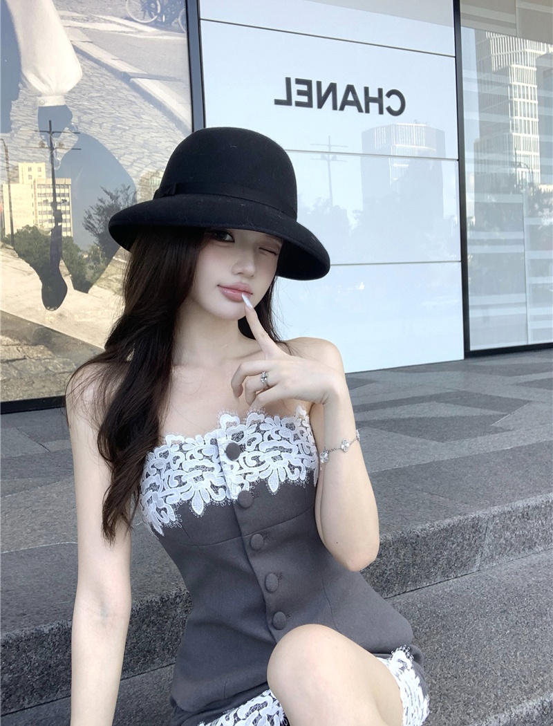Temperament tops wrapped chest skirt 2pcs set for women
