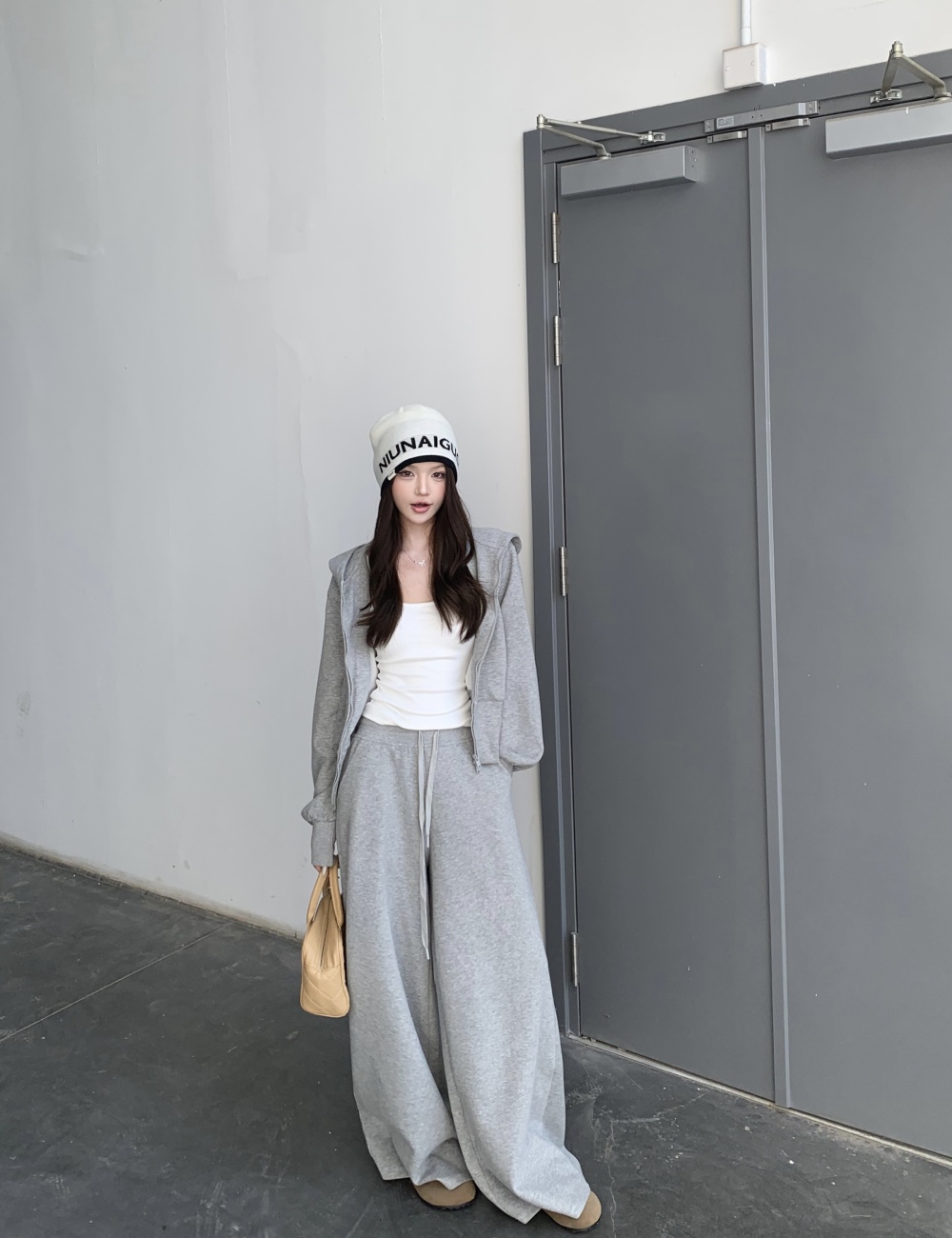 Hooded loose coat lazy sports hoodie 2pcs set for women