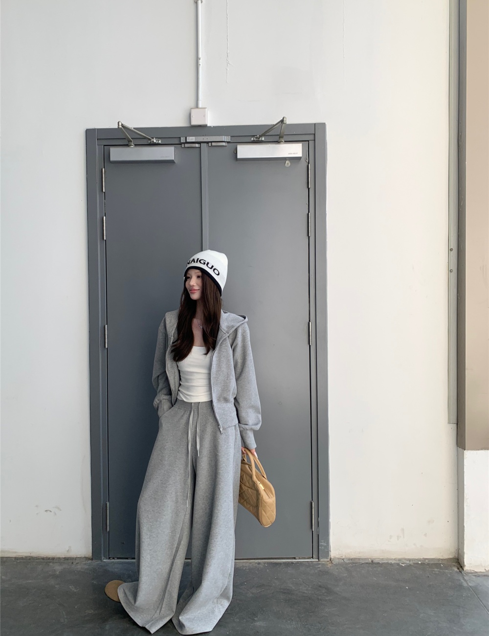 Hooded loose coat lazy sports hoodie 2pcs set for women