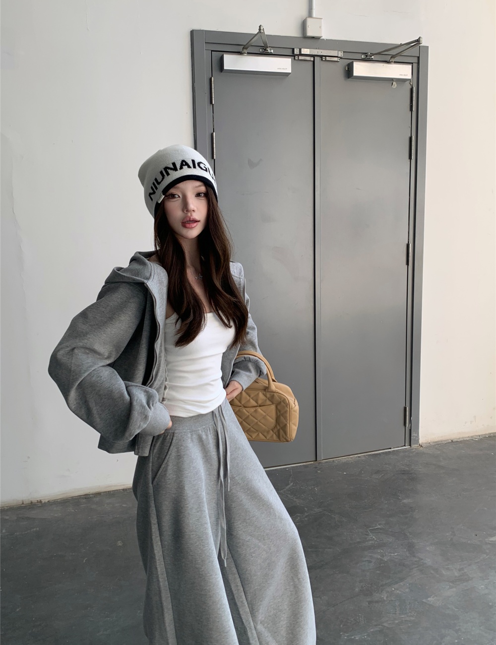 Hooded loose coat lazy sports hoodie 2pcs set for women