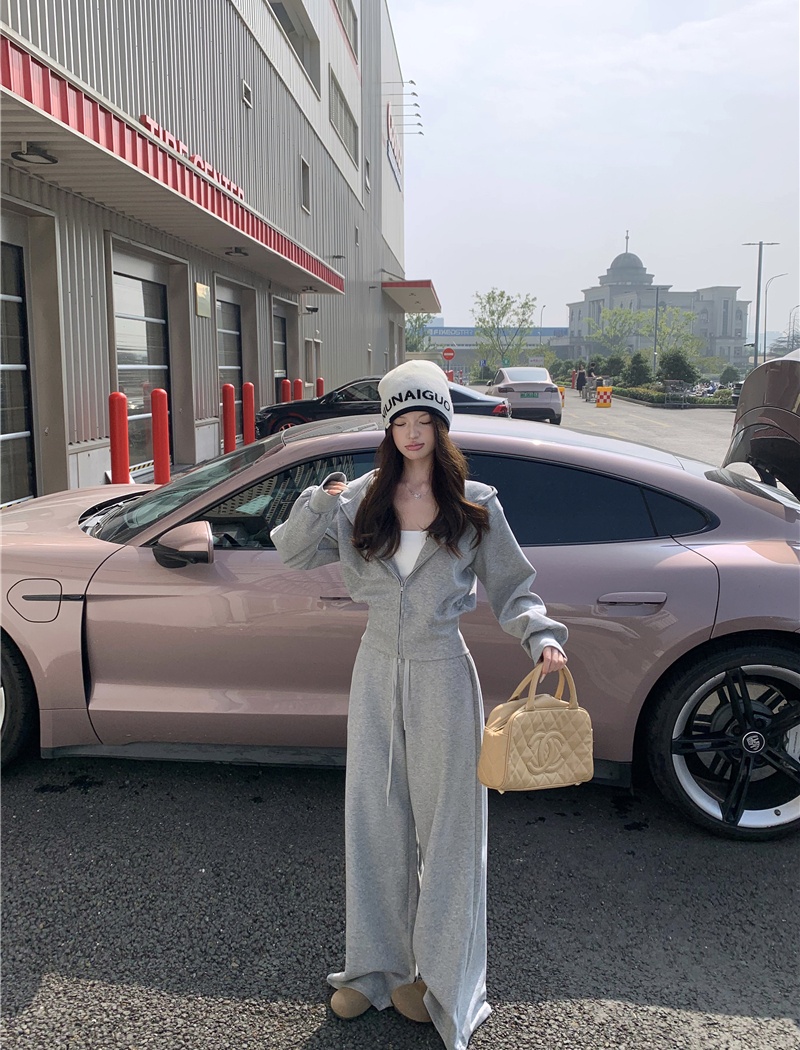 Hooded loose coat lazy sports hoodie 2pcs set for women