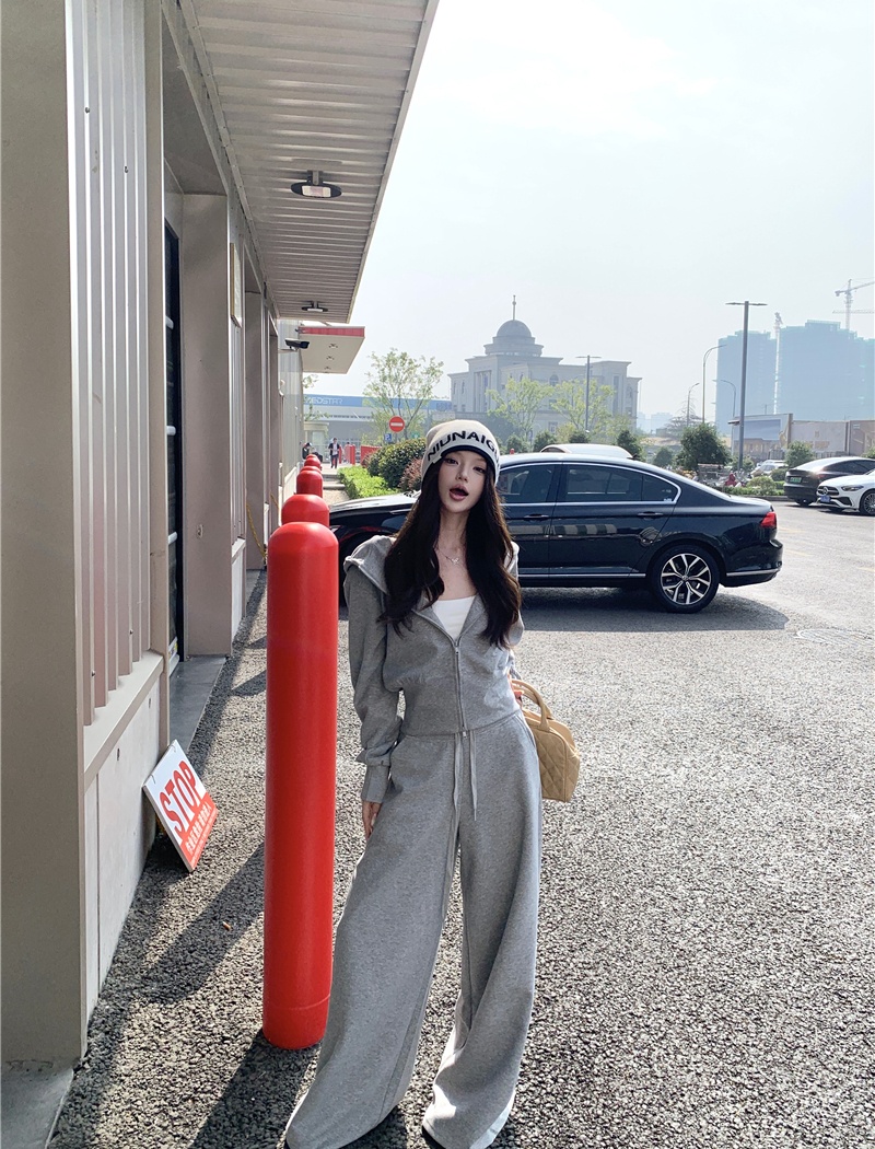 Hooded loose coat lazy sports hoodie 2pcs set for women