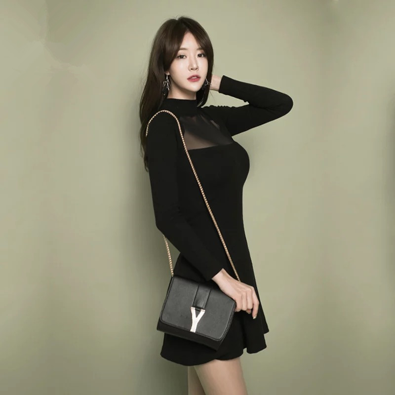 Ladies gauze dress sexy spring and autumn T-back