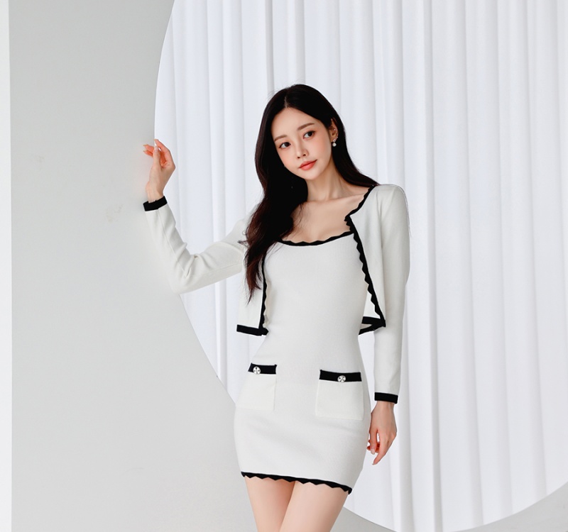 Package hip round neck vest knitted T-back a set