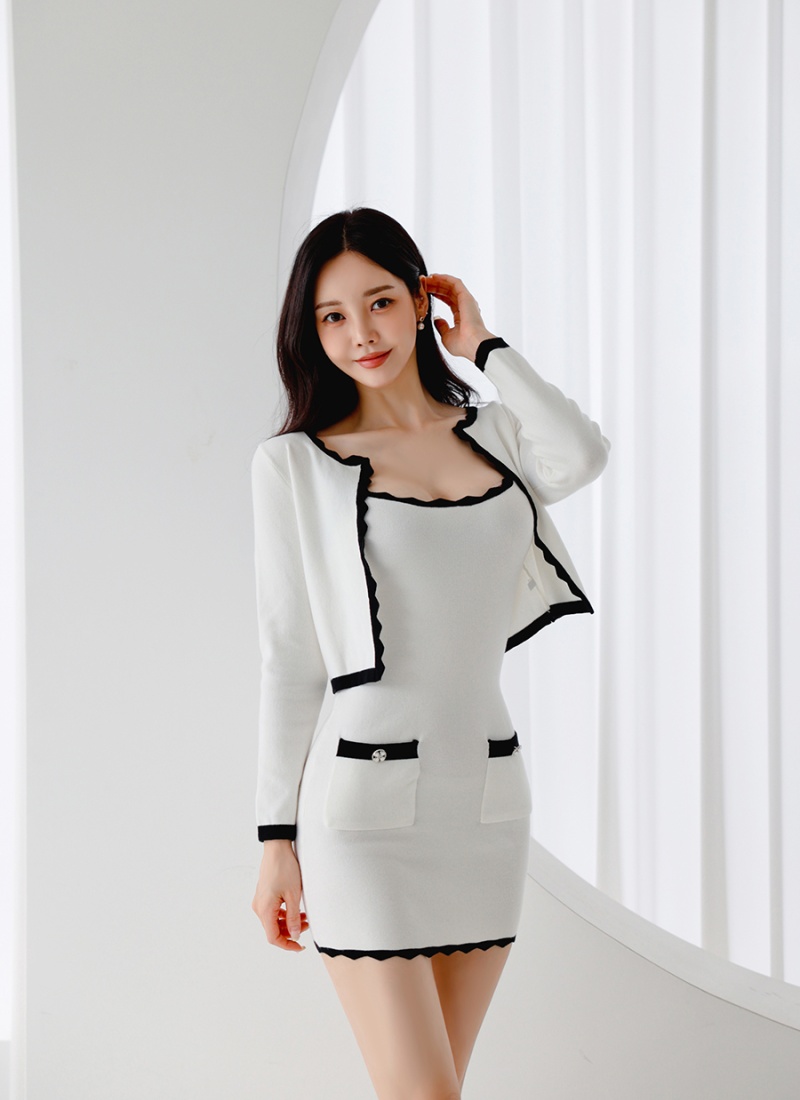 Package hip round neck vest knitted T-back a set