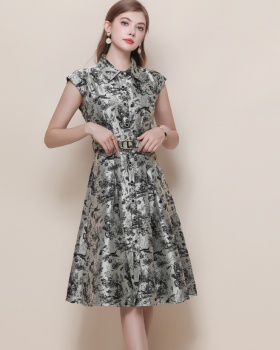 Ink with belt long dress sleeveless elegant dress