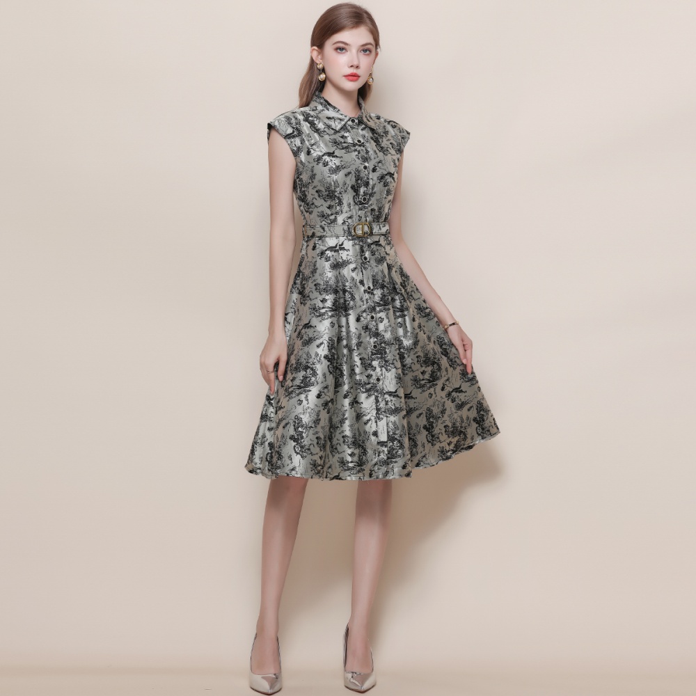 Ink with belt long dress sleeveless elegant dress