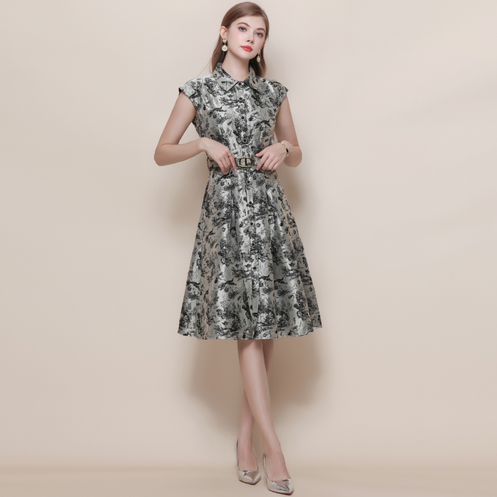 Ink with belt long dress sleeveless elegant dress