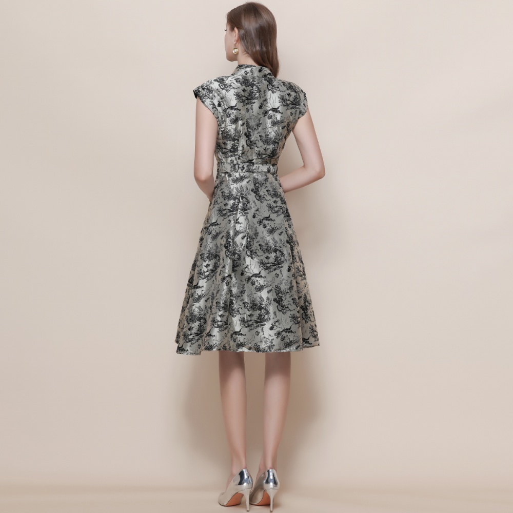 Ink with belt long dress sleeveless elegant dress