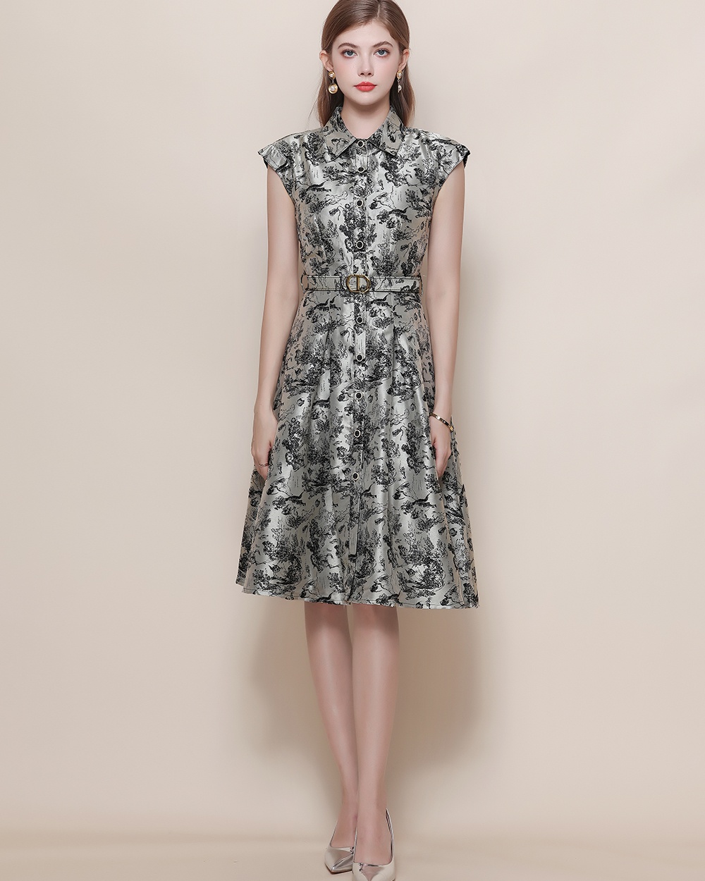 Ink with belt long dress sleeveless elegant dress