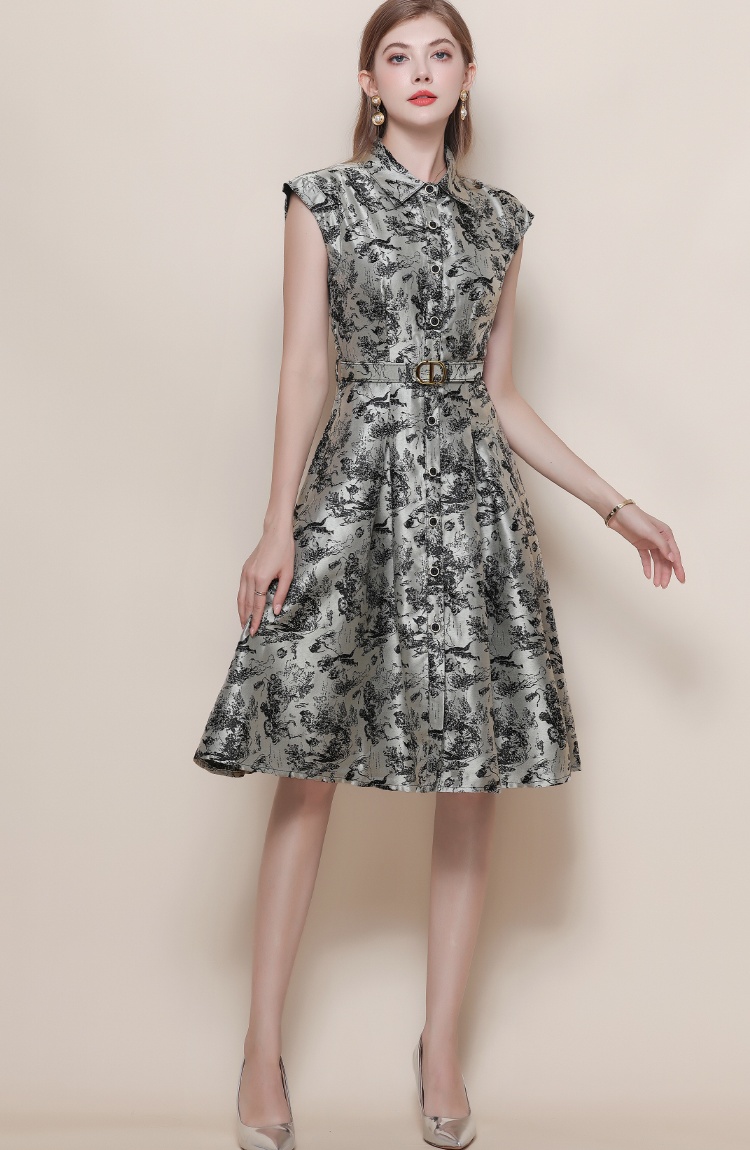 Ink with belt long dress sleeveless elegant dress