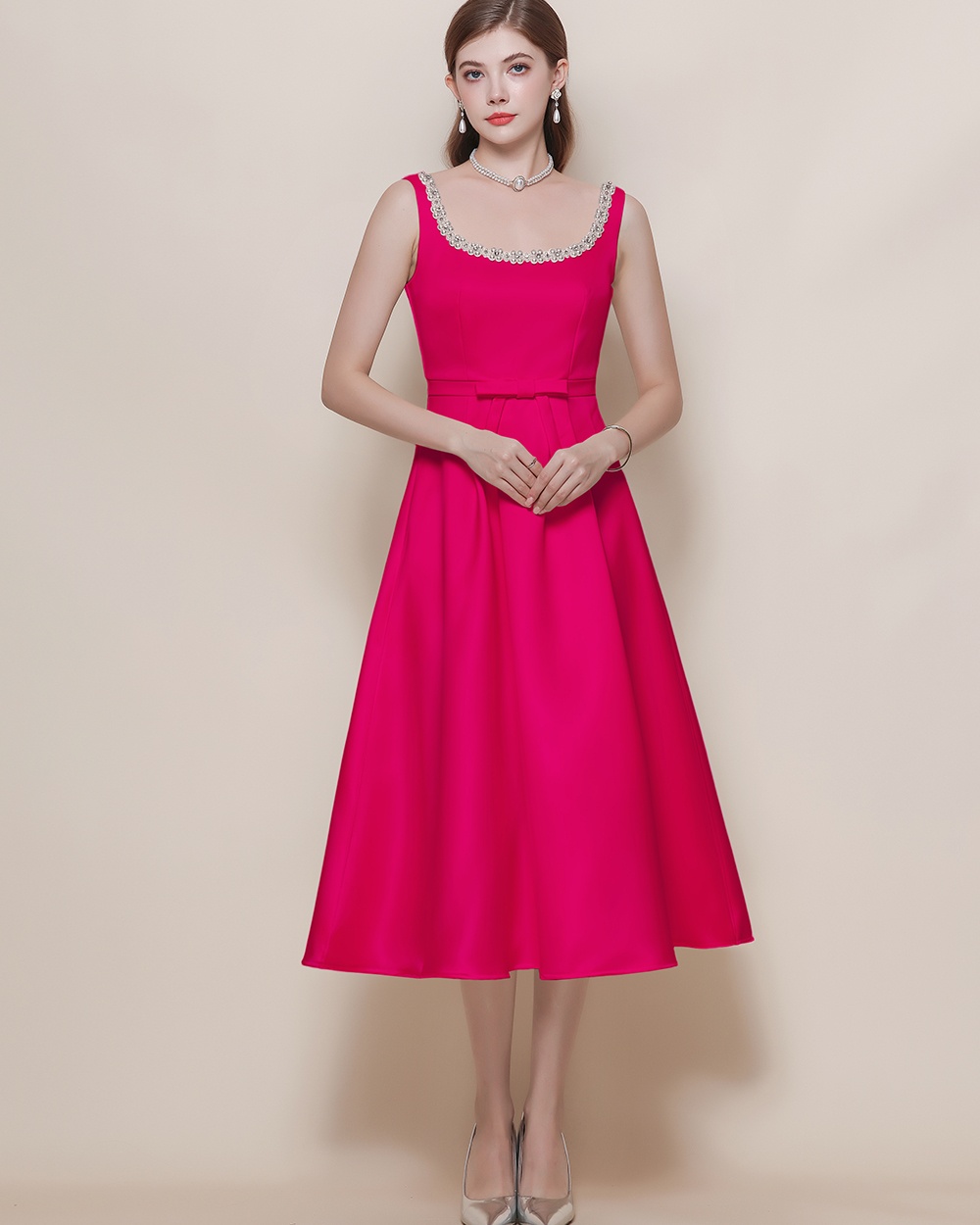 Elegant France style pinched waist sling dress
