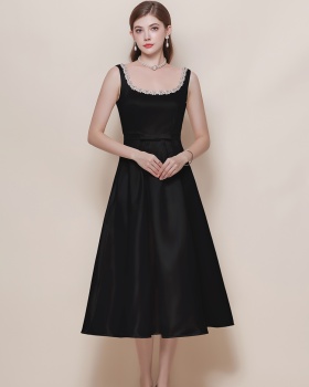 Temperament elegant pinched waist sling dress