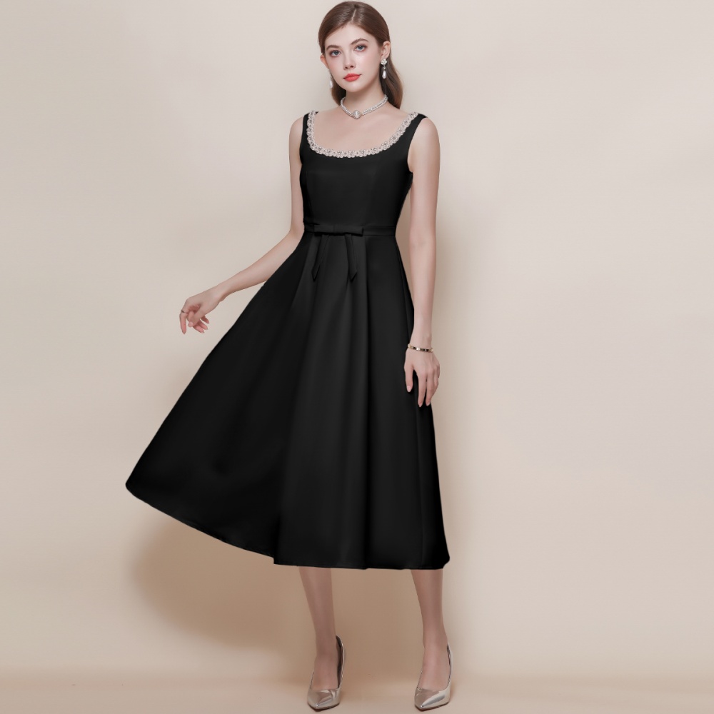 Temperament elegant pinched waist sling dress