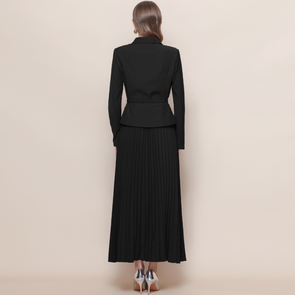 France style crimp dress with belt temperament coat a set